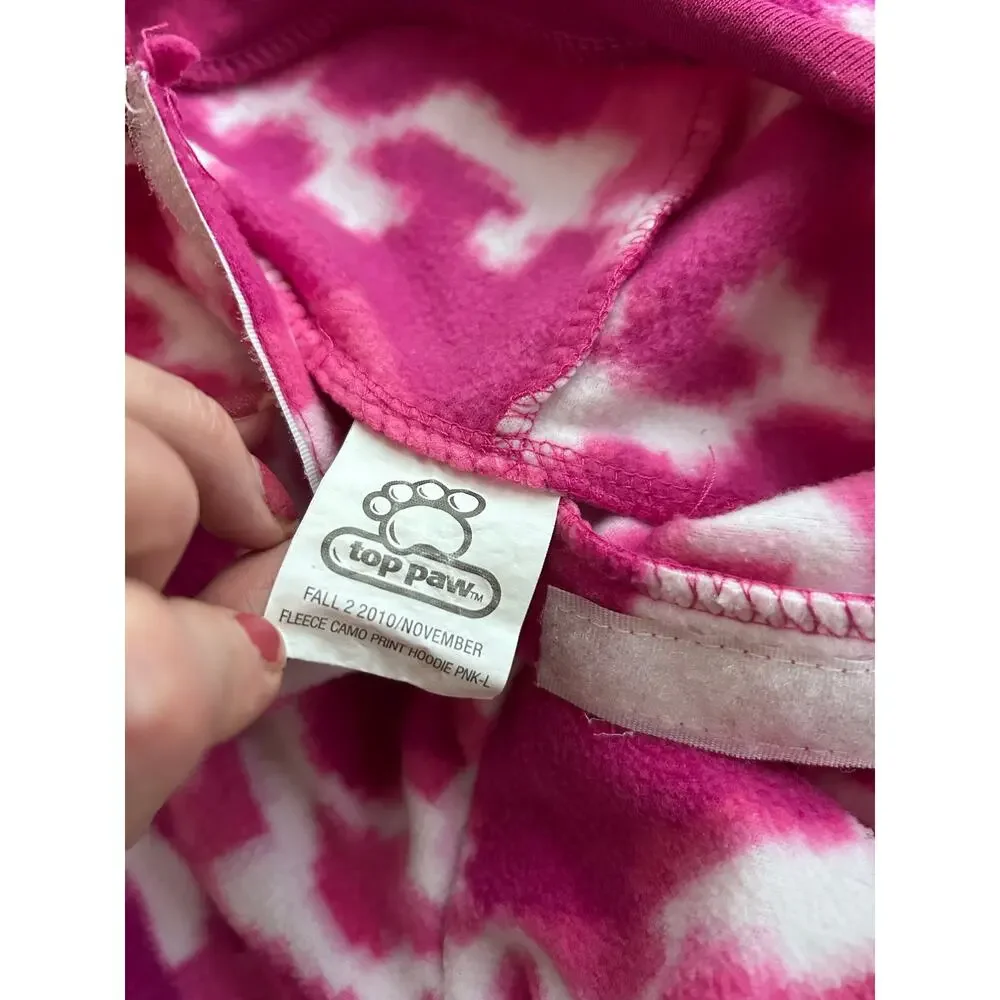 New Camo Pink Doggie 🐶 Fleece Sweater Jacket Hoodie Small 12” Length 10” Waist